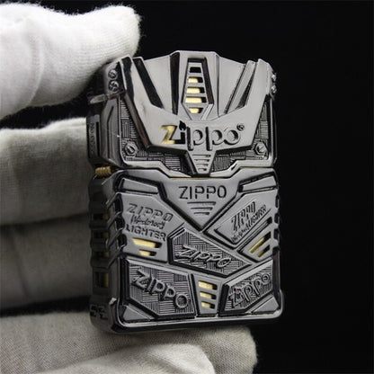 Double Armor Zippo Set - Mecha Shell Black Ice - Heavyweight Futuristic Custom Lighter