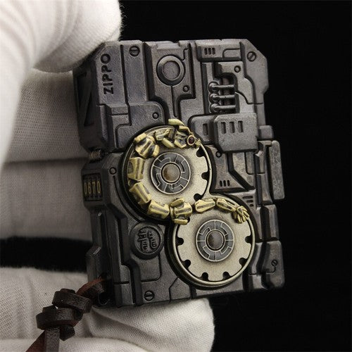 Double Armor Zippo Set - Kinetic Steampunk Luminous Gears - Moving Parts & Centipede Industrial Art Lighter