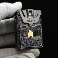 Double Armor Zippo Set - Mecha Shell Black Ice - Heavyweight Futuristic Custom Lighter