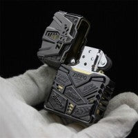 Double Armor Zippo Set - Mecha Shell Black Ice - Heavyweight Futuristic Custom Lighter