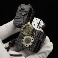 Double Armor Zippo Set - Kinetic Steampunk Luminous Gears - Moving Parts & Centipede Industrial Art Lighter
