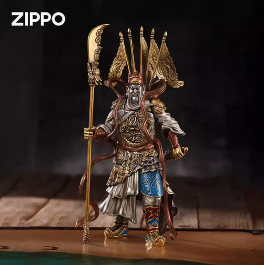 Zippo Lighter Guan Yu God of War Luminous Double Armor Copper Statue 30cm NEW