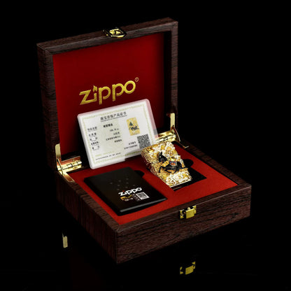 Double Armor Zippo Lighter – Lucky Horse & Fortune Coin Relief – Heavy Solid Brass Art Case