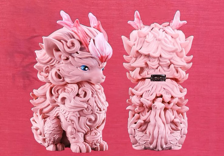 Double Armor Zippo Set - Pink Kirin Mythical Beast - Luminous Eyes Art Toy Custom Lighter