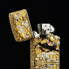 Double Armor Zippo Lighter – Lucky Horse & Fortune Coin Relief – Heavy Solid Brass Art Case