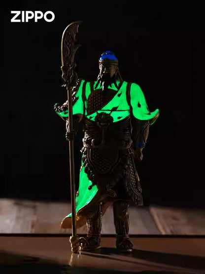 Guan Yu God of War ZIPPO Lighter Statue Qinglong Yanyue Dao Copper Glow Armor