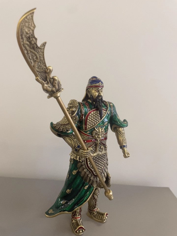 Guan Yu God of War ZIPPO Lighter Statue Qinglong Yanyue Dao Copper Glow Armor