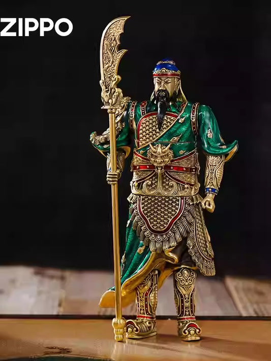 Guan Yu God of War ZIPPO Lighter Statue Qinglong Yanyue Dao Copper Glow Armor