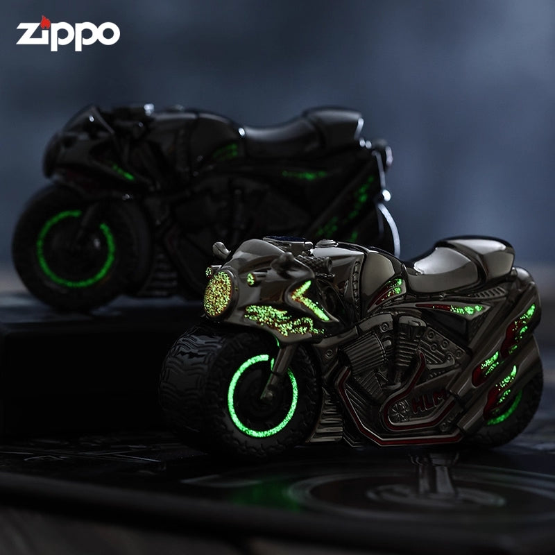 Zippo Lighter Cyberpunk Motorcycle Luminous Double Armor Brass Sci-Fi Gift NEW