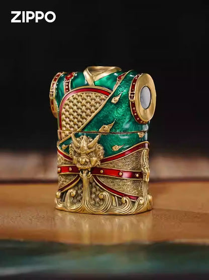 Guan Yu God of War ZIPPO Lighter Statue Qinglong Yanyue Dao Copper Glow Armor