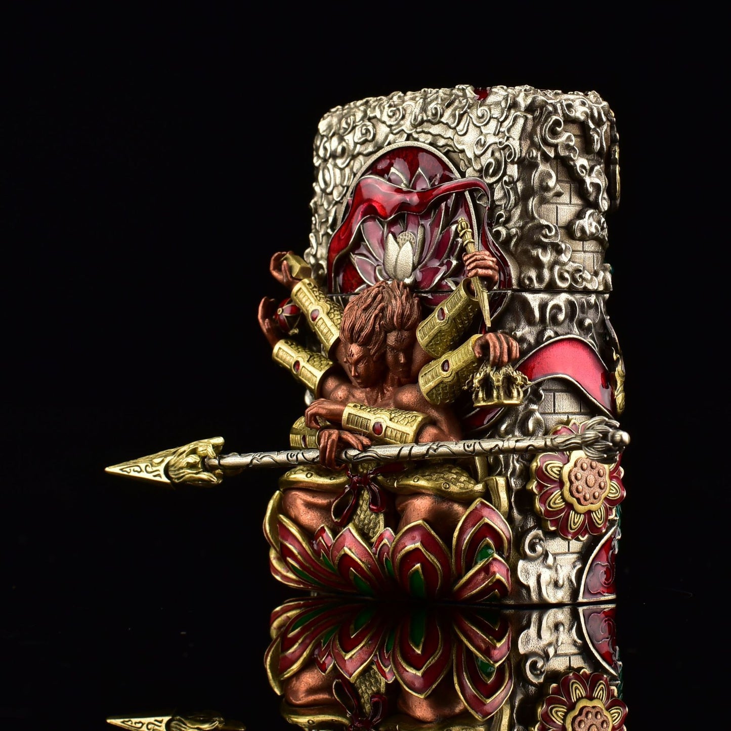 Zippo Double Armor Lighter – Luminous Dragon & Buddhist Deity Custom Brass Art Case
