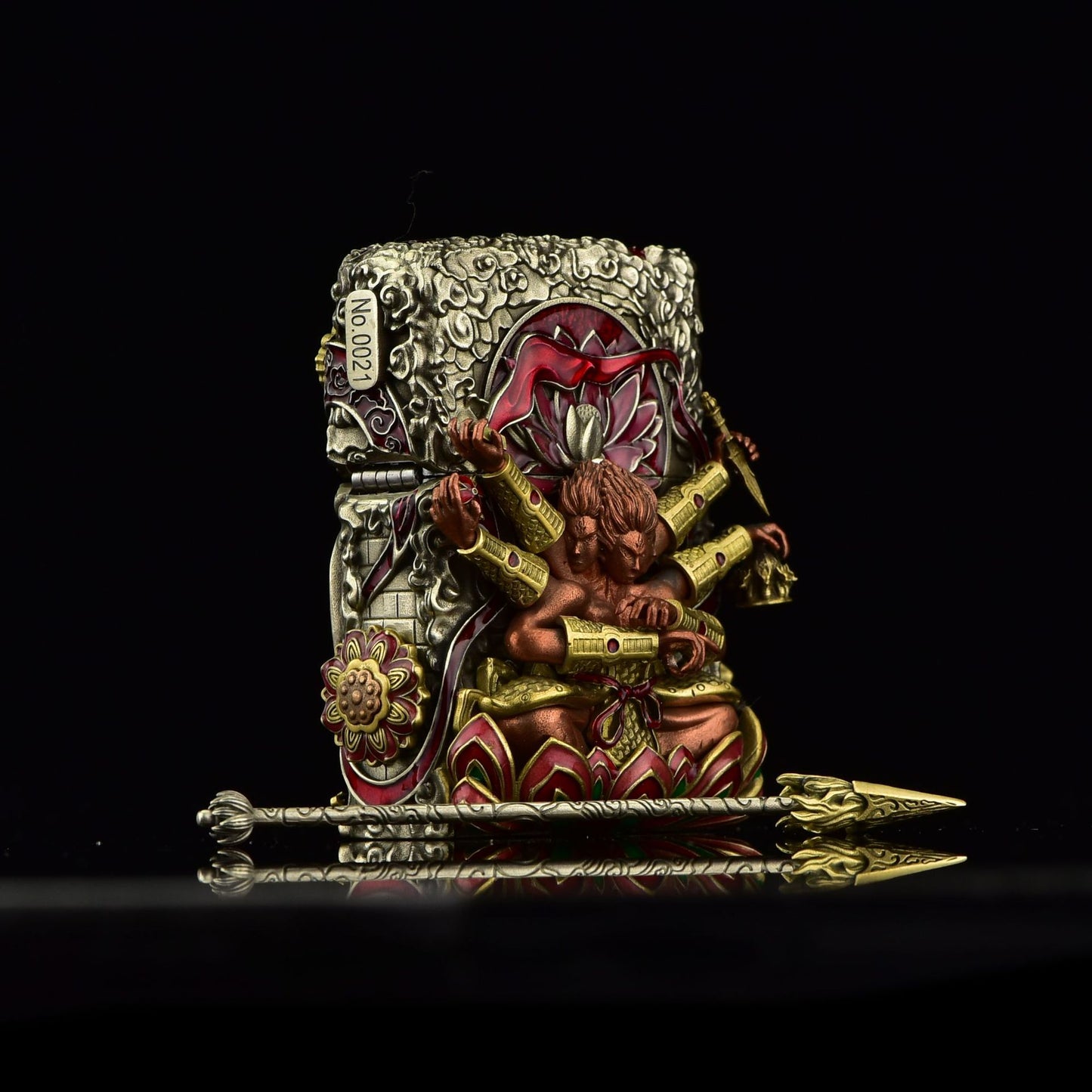 Zippo Double Armor Lighter – Luminous Dragon & Buddhist Deity Custom Brass Art Case