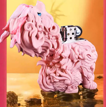 Double Armor Zippo Set - Pink Kirin Mythical Beast - Luminous Eyes Art Toy Custom Lighter