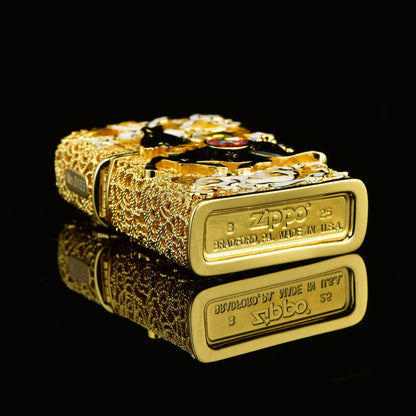Double Armor Zippo Lighter – Lucky Horse & Fortune Coin Relief – Heavy Solid Brass Art Case