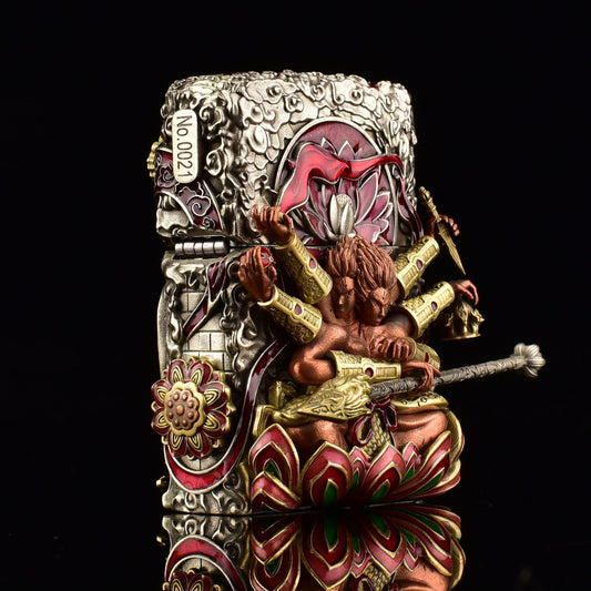 Zippo Double Armor Lighter – Luminous Dragon & Buddhist Deity Custom Brass Art Case