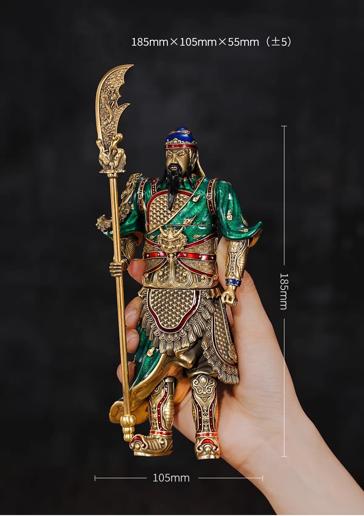 Guan Yu God of War ZIPPO Lighter Statue Qinglong Yanyue Dao Copper Glow Armor