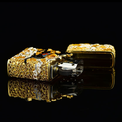 Double Armor Zippo Lighter – Lucky Horse & Fortune Coin Relief – Heavy Solid Brass Art Case