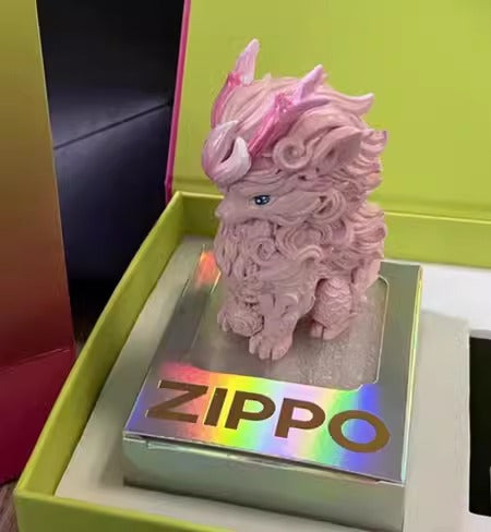 Double Armor Zippo Set - Pink Kirin Mythical Beast - Luminous Eyes Art Toy Custom Lighter