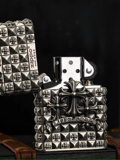 Zippo Armor Cross Flower - Double Armor Custom Set | Heavy Metal Gothic Design