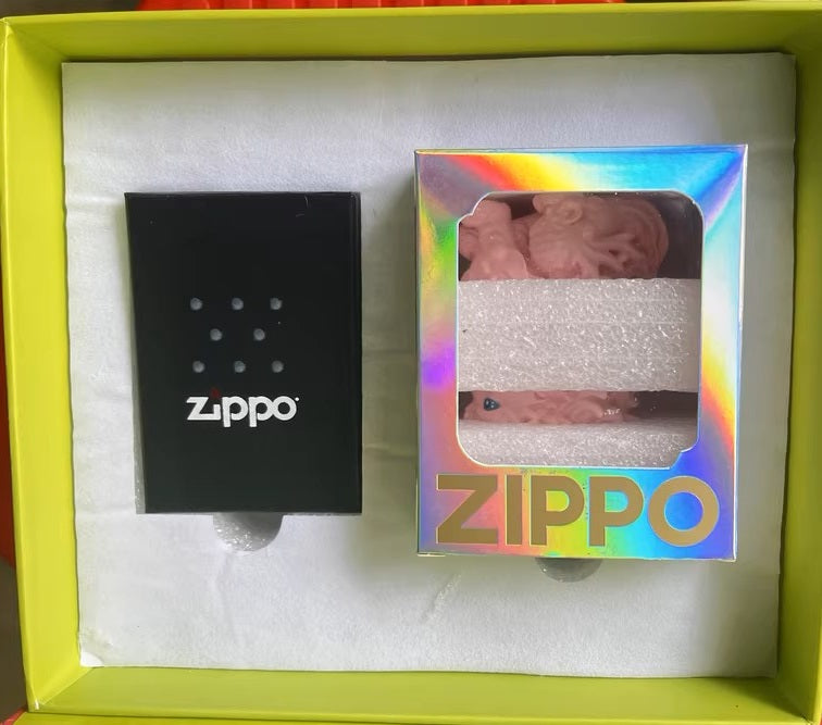 Double Armor Zippo Set - Pink Kirin Mythical Beast - Luminous Eyes Art Toy Custom Lighter