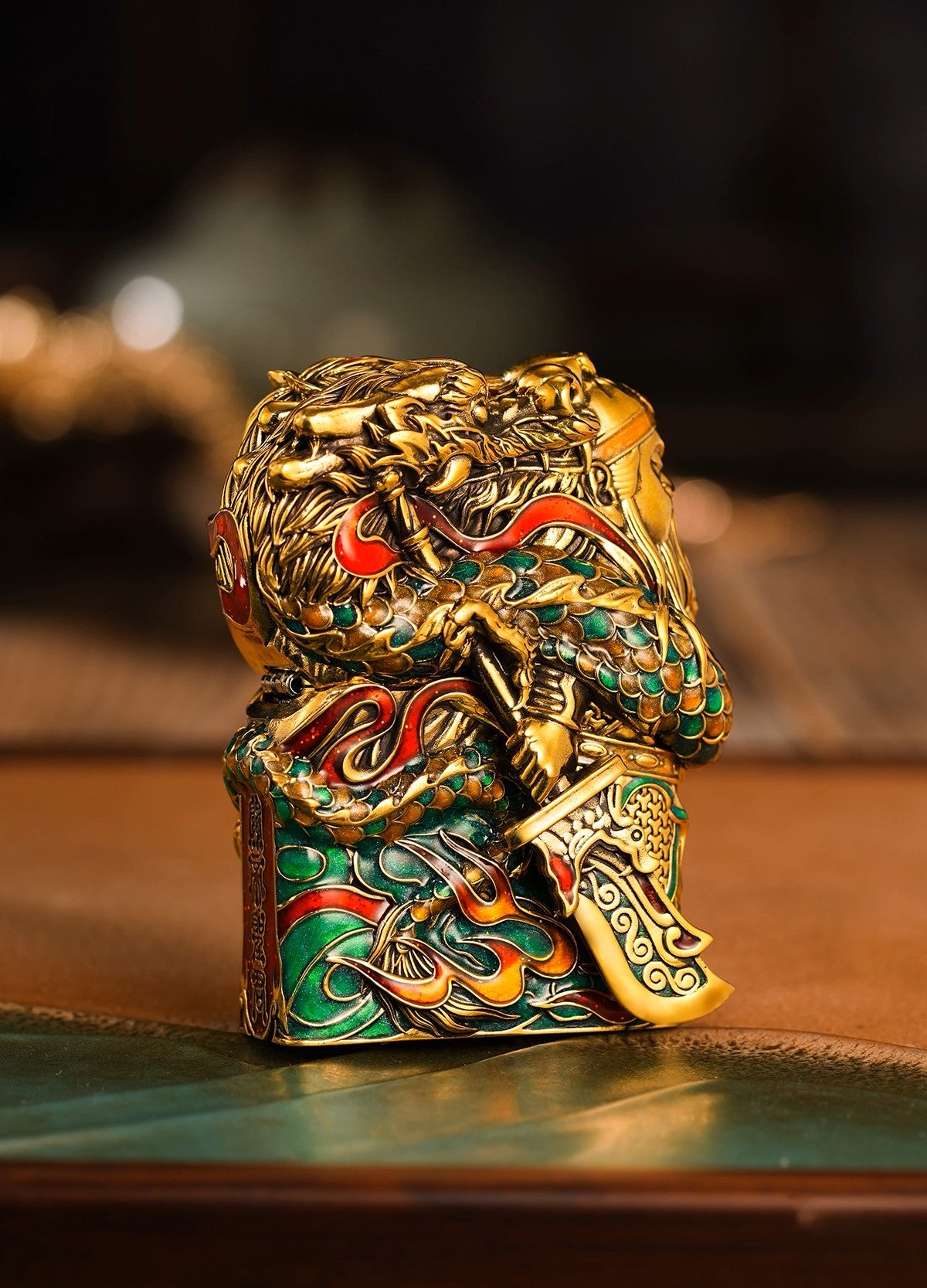 Zippo Lighter Set with Luminous 3D Guan Yu Art Armor Case | Glow-in-the-Dark | Collector’s Edition
