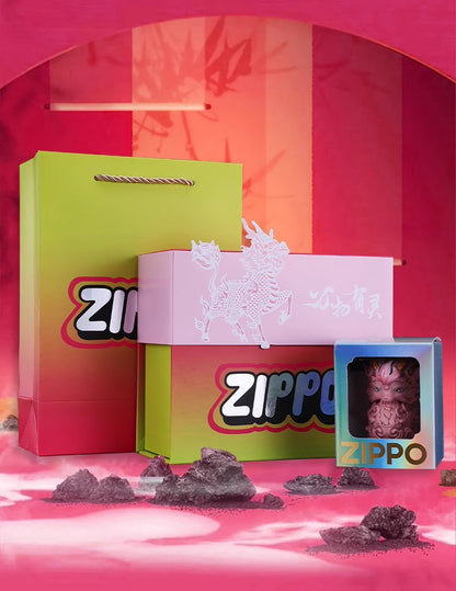 Double Armor Zippo Set - Pink Kirin Mythical Beast - Luminous Eyes Art Toy Custom Lighter