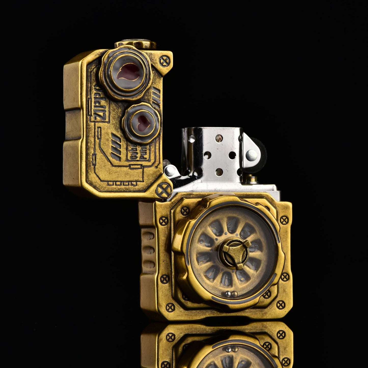 ZIPPO Armor Steampunk Gear Lighter – Glow-in-the-Dark Double Armor Set | Cyberpunk Design with Genuine Zippo Insert