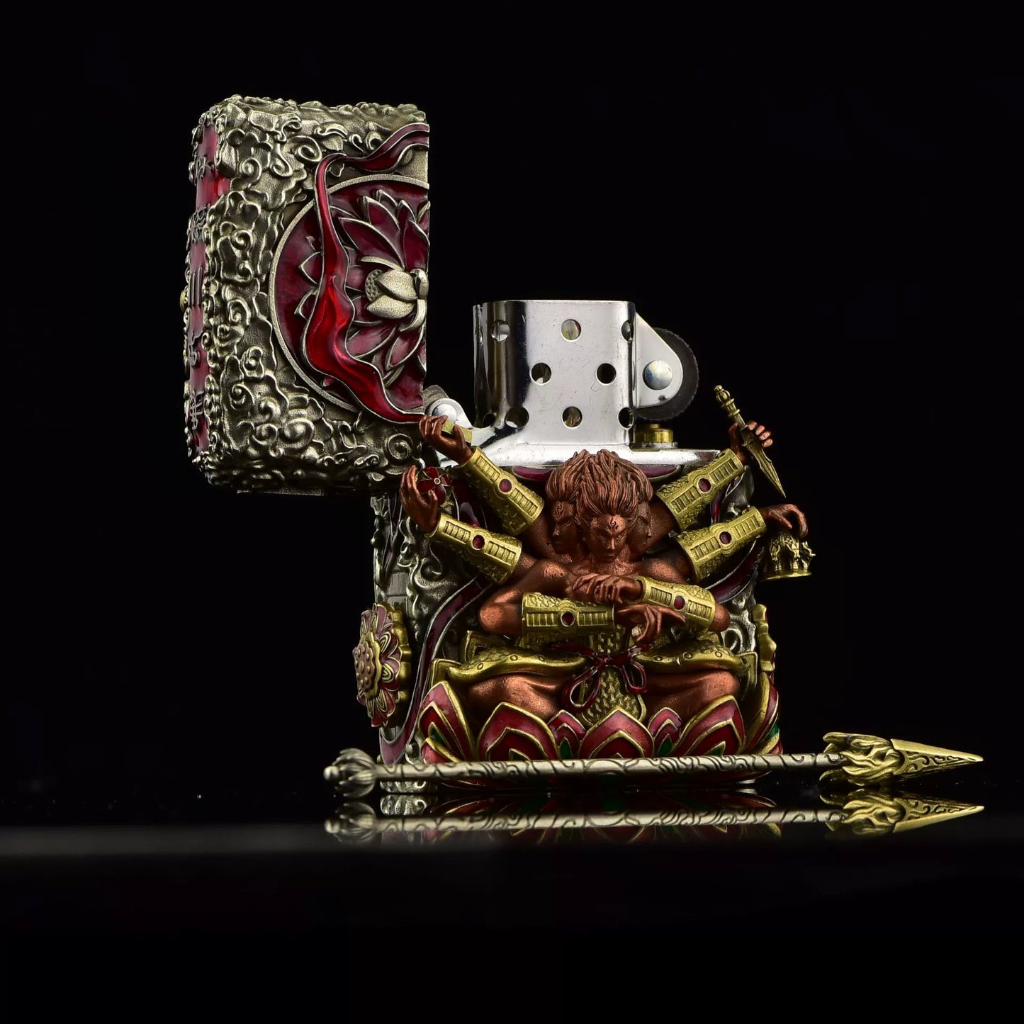 Zippo Double Armor Lighter – Luminous Dragon & Buddhist Deity Custom Brass Art Case