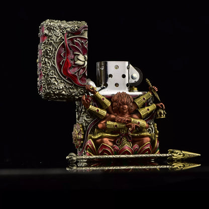 Zippo Double Armor Lighter – Luminous Dragon & Buddhist Deity Custom Brass Art Case