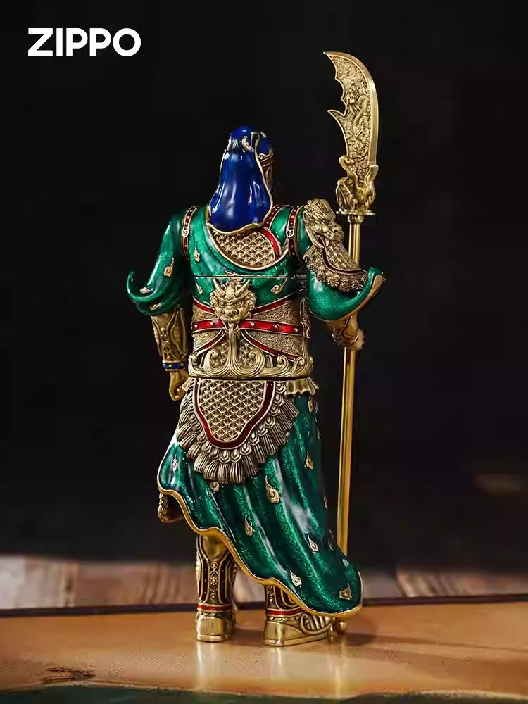 Guan Yu God of War ZIPPO Lighter Statue Qinglong Yanyue Dao Copper Glow Armor