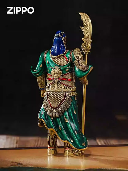 Guan Yu God of War ZIPPO Lighter Statue Qinglong Yanyue Dao Copper Glow Armor