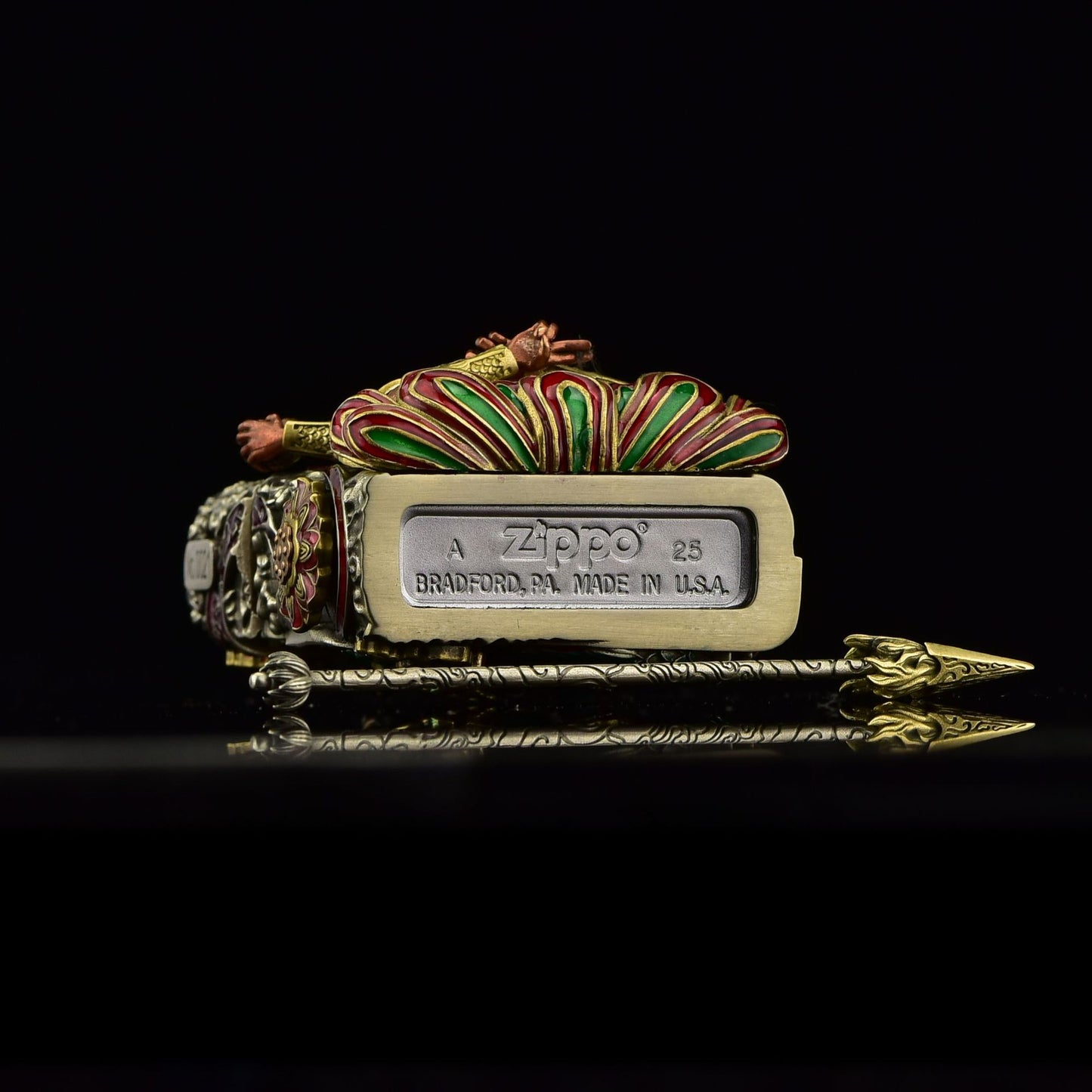 Zippo Double Armor Lighter – Luminous Dragon & Buddhist Deity Custom Brass Art Case