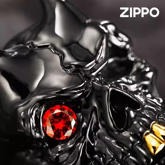 Authentic ZIPPO Double Armor Skull Lighter – Black Polished Finish