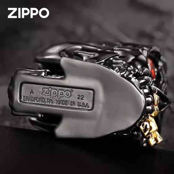 Authentic ZIPPO Double Armor Skull Lighter – Black Polished Finish