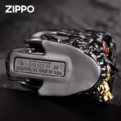 Authentic ZIPPO Double Armor Skull Lighter – Black Polished Finish