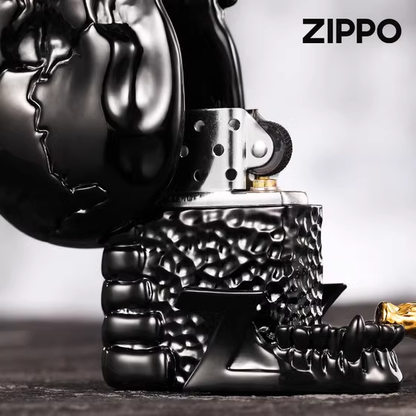 Authentic ZIPPO Double Armor Skull Lighter – Black Polished Finish