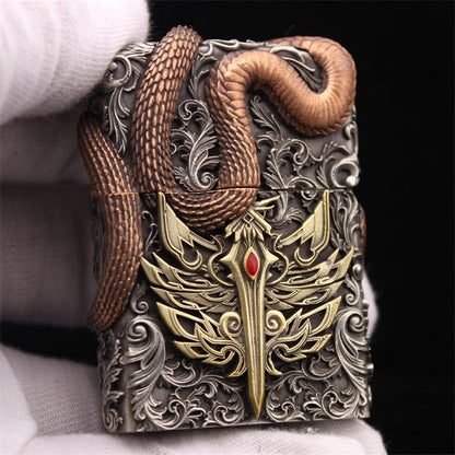Luminous Medusa Gorgon Custom Armor Zippo Set - Glow-in-the-Dark Mythical Guardian Lighter
