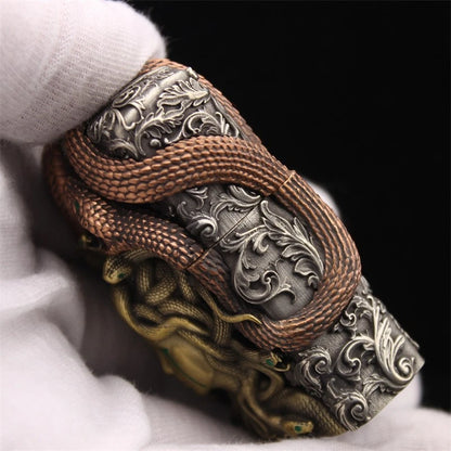 Luminous Medusa Gorgon Custom Armor Zippo Set - Glow-in-the-Dark Mythical Guardian Lighter