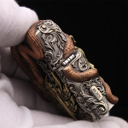 Luminous Medusa Gorgon Custom Armor Zippo Set - Glow-in-the-Dark Mythical Guardian Lighter