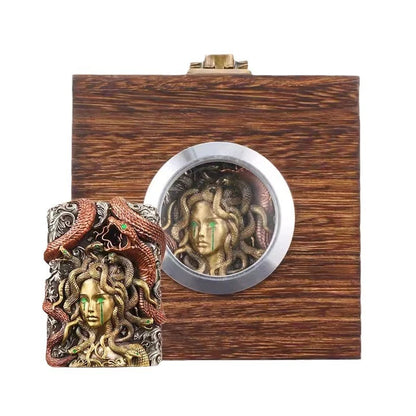 Luminous Medusa Gorgon Custom Armor Zippo Set - Glow-in-the-Dark Mythical Guardian Lighter