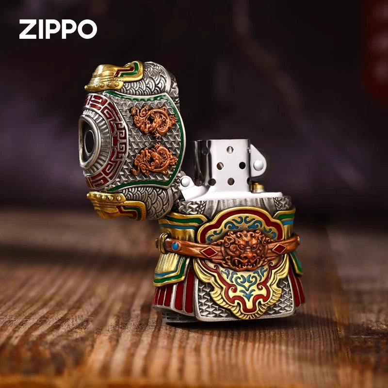Luminous General Figure Armor &amp; Zippo Lighter, 369g Heavy, Chinese Warrior Art