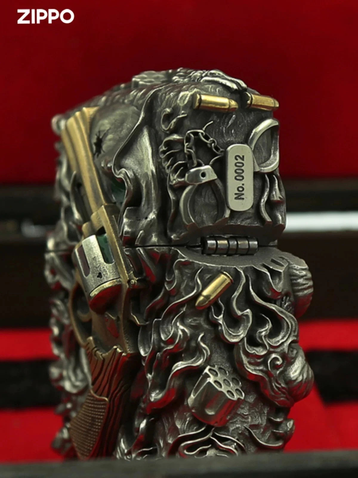 Zippo Armor Lighter with 3D Skull Revolver Luminous Custom Armor Case Set