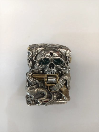 Zippo Armor Lighter with 3D Skull Revolver Luminous Custom Armor Case Set