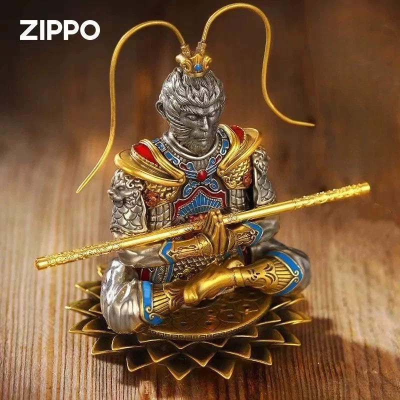 Zippo Lighter Sun Wukong Monkey King Double Armor Case Luminous Statue