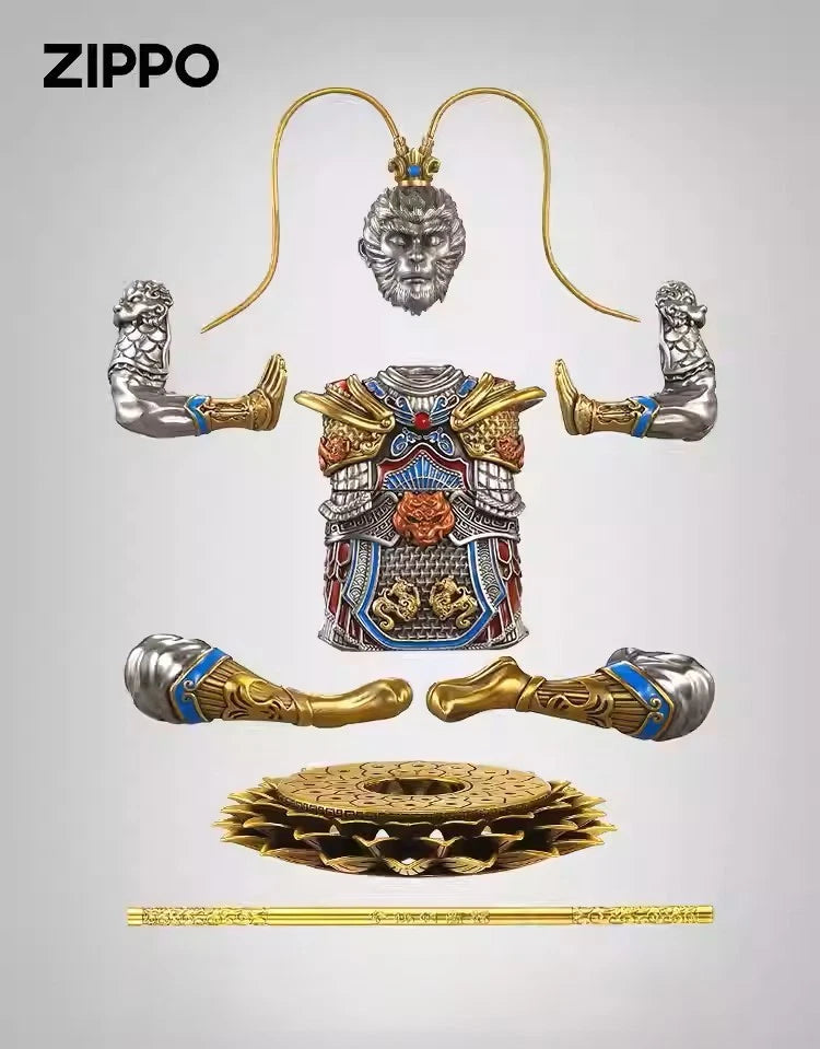 Zippo Lighter Sun Wukong Monkey King Double Armor Case Luminous Statue